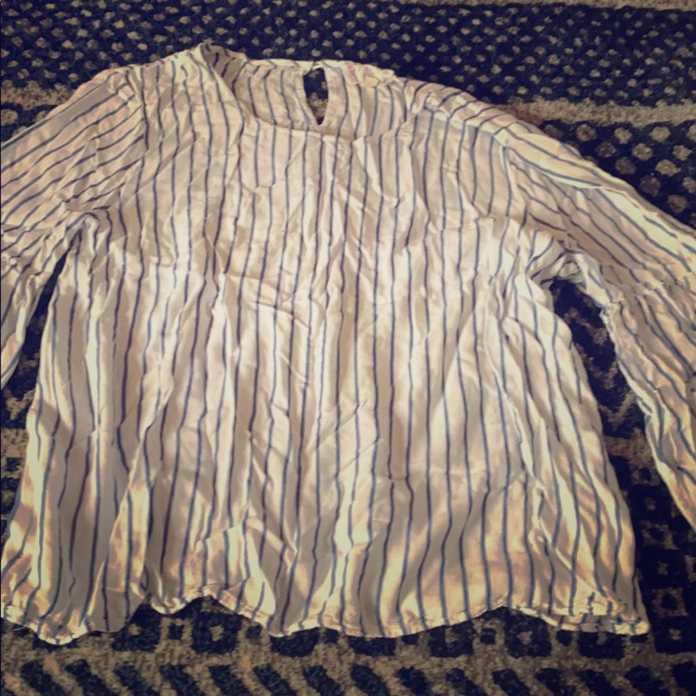 Pink rose blouse with navy stripes